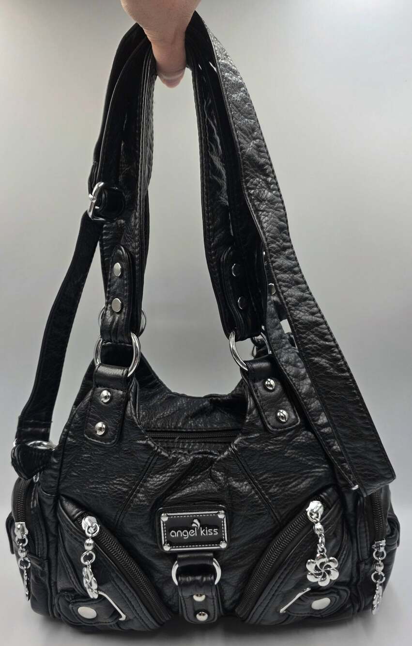 Angel Kiss Purse Small Hobo Shoulder Bag Vegan Small, Black Multi Compartment